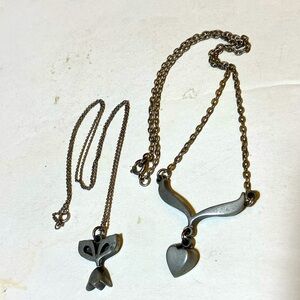 2 Sweden Pewter Silver Tulip Flower/Heart R.Tennesmed Pendant Necklaces